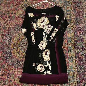 White House Black Market Black Midi - Cream, Gray, and Purple Floral Design